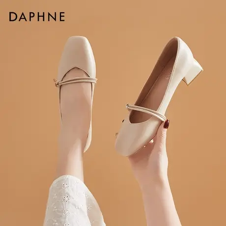 达芙妮粗跟玛丽珍单鞋女2021新款百搭中跟复古小香风方头奶奶鞋女图片