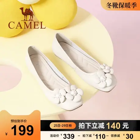 骆驼女鞋2023秋季新款套脚真皮小皮鞋奶奶鞋女羊皮浅口平底单鞋女图片