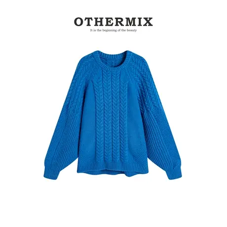OtherMix 宽松麻花毛衣女秋冬新款慵懒风宽松百搭针织上衣短外套商品大图