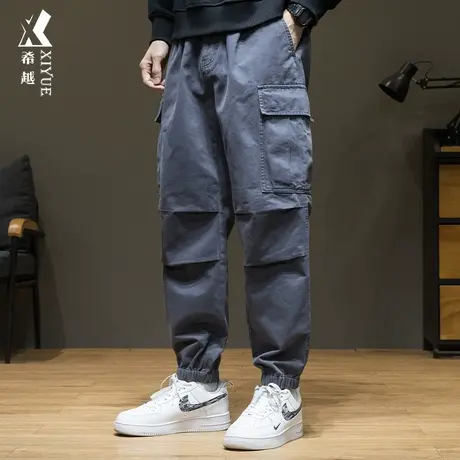 希越纯棉美式工装男士束脚裤秋冬季款式大码休闲百搭高级感长裤子商品大图