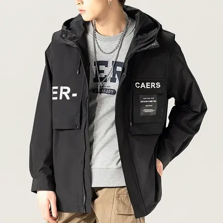 时尚潮流男生夹克宽松舒适外套防风连帽大码男外衣潮牌夹克男外套图片