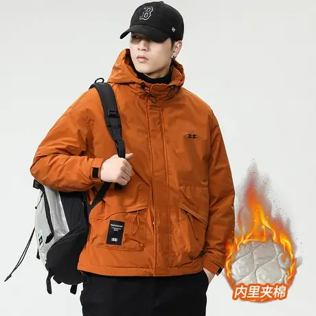 时尚外套男潮流男士秋冬款加厚加棉潮牌连帽休闲工装夹克休闲男装商品大图