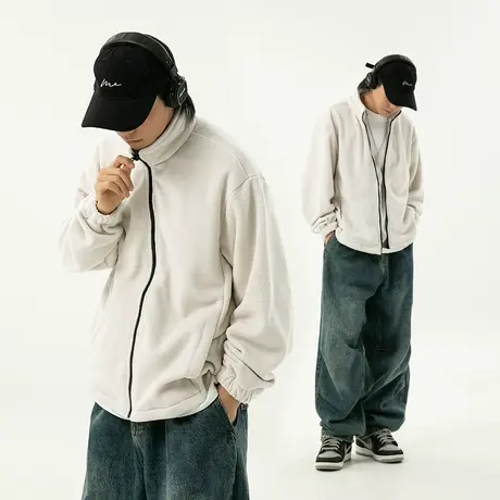 男士立领摇粒绒外套潮牌男春秋新款上衣衣服男款美式痞帅男装夹克商品大图