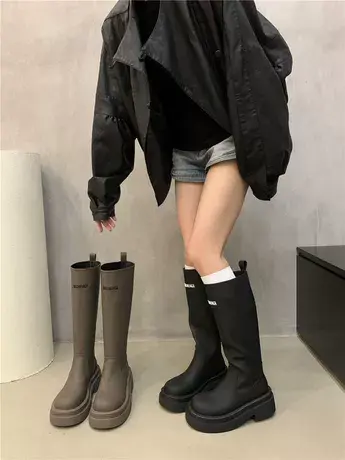 英伦风骑士靴小个子长靴厚底高筒靴法式秋冬季百搭时装女靴瘦瘦靴图片