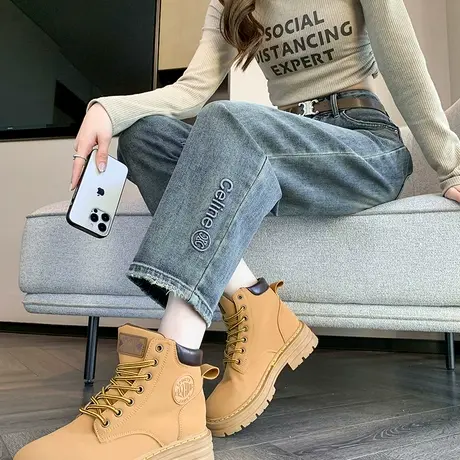 卷边复古牛仔裤女春秋新款高腰显瘦直筒小个子哈伦萝卜老爹裤图片