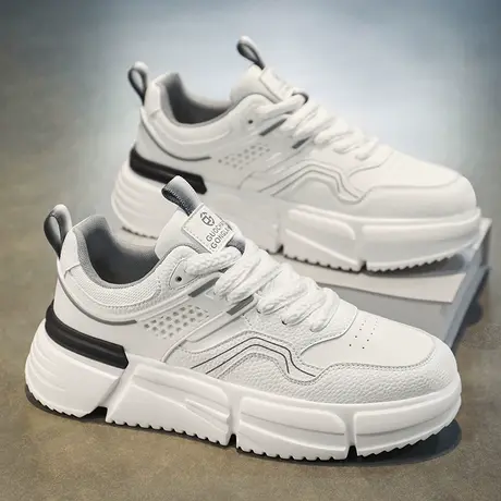 男鞋春季2024新款潮牌百搭休闲厚底板鞋男士运动增高小白老爹潮鞋商品大图