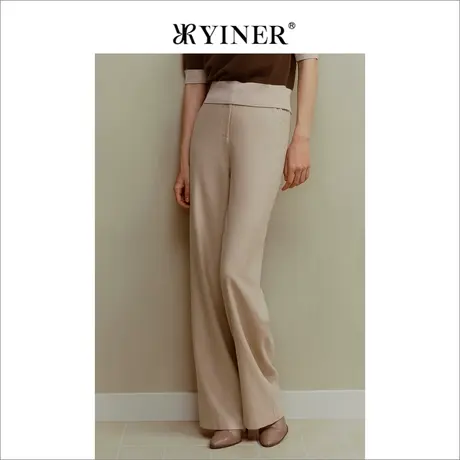 YINER音儿女装冬季通勤日常直筒长裤含绵羊毛休闲裤商品大图