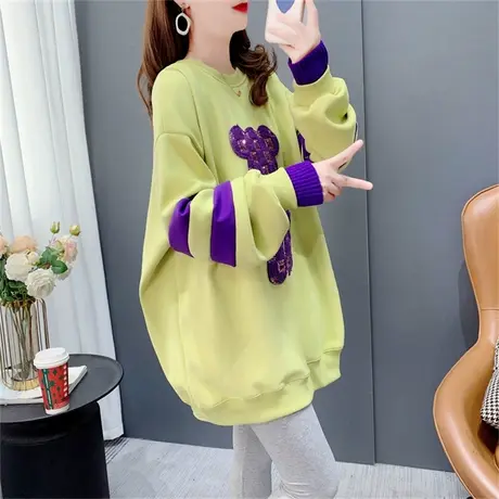 设计感减龄卡通圆领卫衣女加绒加厚2022新款秋冬宽松洋气百搭外套商品大图