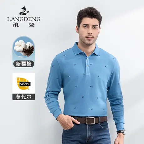 浪登2023秋冬男士长袖polo衫爸爸装莫代尔翻领中青年休闲T恤上衣商品大图