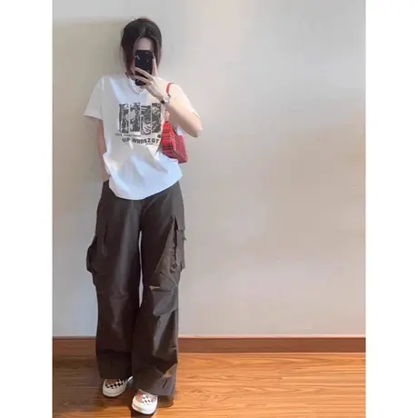 网红款重磅打底纯棉短袖t恤女2024夏季小众设计休闲百搭半袖内搭商品大图