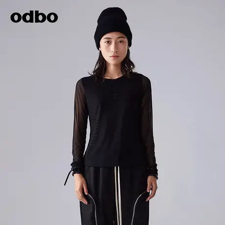odbo/欧迪比欧时尚薄款网纱拼接T恤女春季新款百搭高级感防晒上衣商品大图