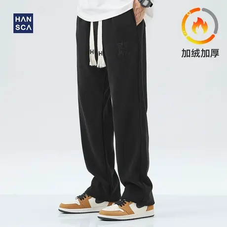 hansca重磅运动休闲裤男冬季加绒加厚美式直筒潮牌宽松保暖阔腿裤商品大图