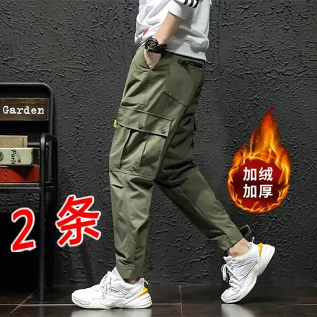 秋冬季国潮工装裤男加厚直筒宽松大码休闲cargo九分青年哈伦裤子商品大图