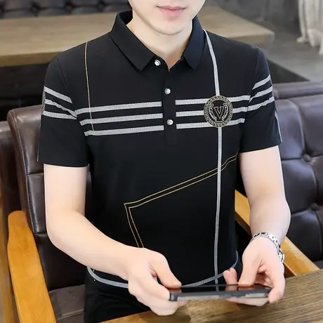 polo衫男士翻领短袖纯棉休闲t恤男装上衣服潮青少年条纹打底衫帅图片