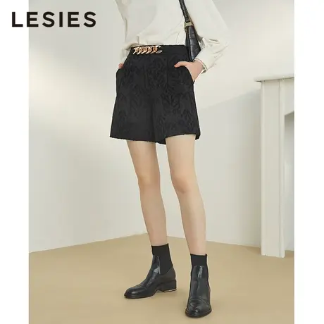 LESIES蓝色倾情春新款通勤OL质感提花轻奢直筒短裤女休闲裤子商品大图