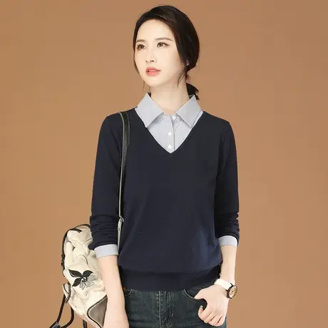 韩潮袭人POLO领假两件宽松加厚毛衣女2023冬季新款休闲打底针织衫图片