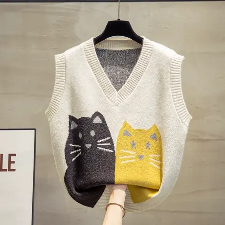 v领针织马甲背心女2023春秋新款宽松慵懒风外穿马夹外搭毛衣坎肩图片