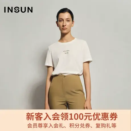 恩裳夏季时尚字母绣花休闲宽松潮流白色短袖纯棉T恤女图片