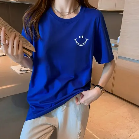 克莱因蓝短袖t恤女2023夏季装新款宽松设计感小众体恤纯棉上衣ins商品大图