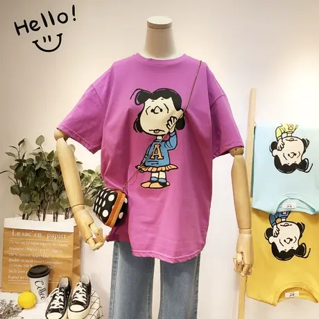 2020夏季新款韩国东大门ins卡通童趣慵懒风短袖T恤闺蜜姐妹装宽松商品大图