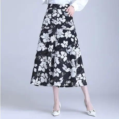 印花裙裤阔腿裤女春夏2023新款高腰宽松休闲裤裙垂感八九分裤子薄图片