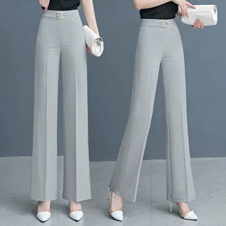 时尚高腰微喇裤女2023夏季松紧冰丝棉麻阔腿裤高档垂感显瘦马蹄裤图片