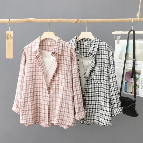 格子衬衫女长袖宽松秋装新款百搭休闲学生外搭上衣韩版衬衣厚外套商品大图