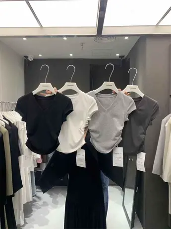 夏季新款白色洋气短袖t恤女辣妹黑色修身显瘦内搭打底衫上衣女装商品大图