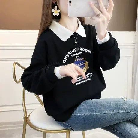 娃娃领卫衣女秋冬韩版宽松设计感小众加绒加厚翻领polo衫上衣外套图片