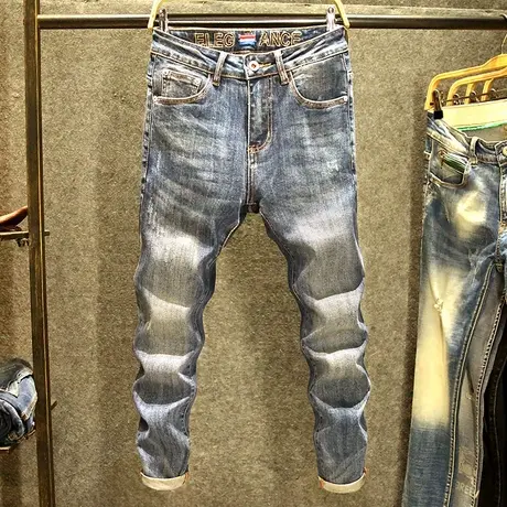 春季牛仔裤男2023年新款潮牌修身小脚裤韩版潮流弹力水洗复古男裤商品大图