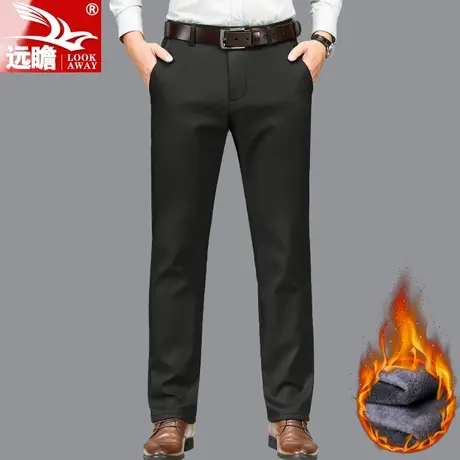 中年男士休闲裤秋冬季加绒加厚款男裤羊羔绒商务正装西裤爸爸裤子商品大图