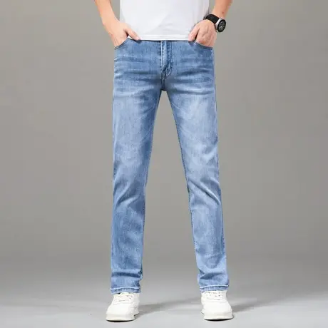 秋冬男士牛仔裤长裤直筒休闲薄款弹力透气简约时尚大码韩版男裤子商品大图