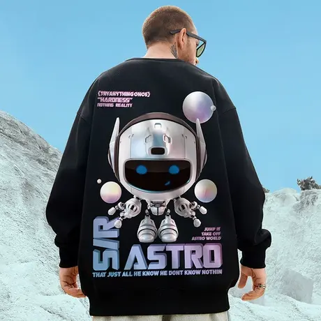 2023新款加肥加大码nasa潮牌宇航员宽松圆领加绒卫衣男潮流秋冬季图片