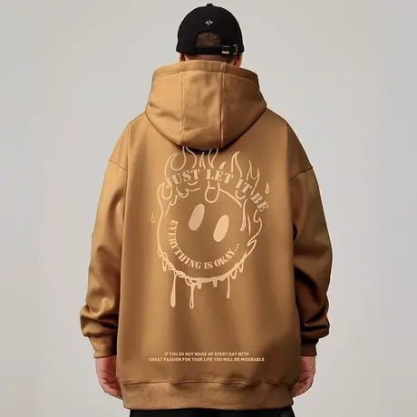 大码连帽美式重磅复古胖子男装潮流宽松卫衣加绒春秋冬款男生外套商品大图