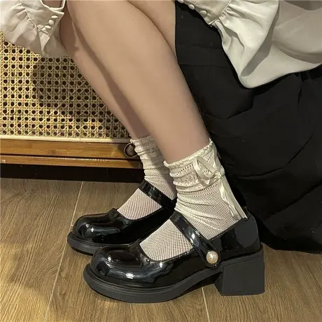 复古黑色百搭小皮鞋女春秋2023新款浅口法式玛丽珍鞋圆头粗跟单鞋商品大图