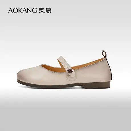 【门店发货】奥康女鞋 2023春秋季新款圆头小皮鞋真皮单鞋妈妈鞋商品大图