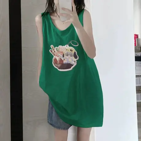 纯棉吊带坎肩背心无袖t恤女2023新款夏季外穿篮球服宽松挂脖上衣图片