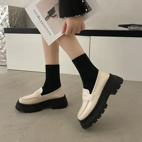 厚底松糕乐福鞋女春秋2024复古法式玛丽珍鞋小众英伦风小皮鞋增高商品大图