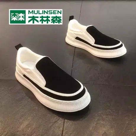 木林森帆布男鞋2024新款工作一脚蹬板鞋男春秋运动休闲青少年潮鞋商品大图