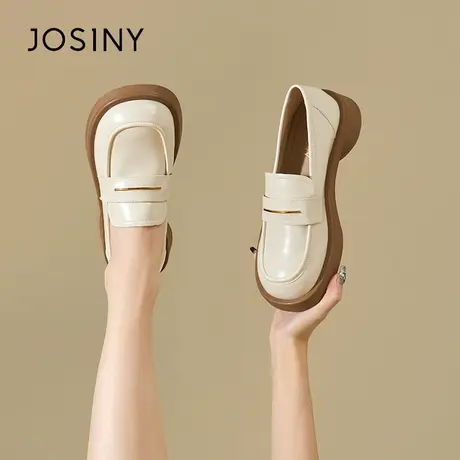 Josiny/卓诗尼平底低跟小皮鞋女夏季2023年新款英伦风乐福鞋单鞋商品大图