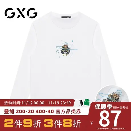 【新品】GXG男装 秋季100%棉卡通印花男士圆领长袖T恤上衣商品大图