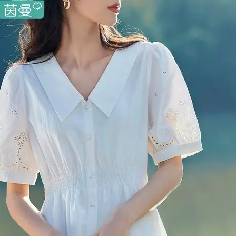 茵曼旗舰店衬衫白色短袖气质连衣裙女夏天裙子2023新款女小个子图片