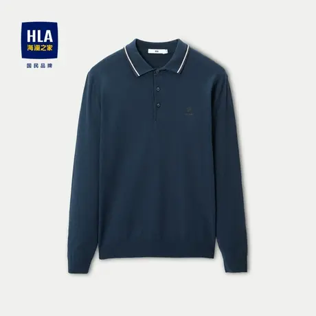 HLA/海澜之家轻薄洗水针织衫2023秋季新款撞色翻领印花保暖毛衣男商品大图