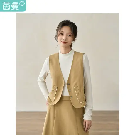 【商场同款】茵曼休闲短款马甲2023秋季女装新款V领无袖外搭马夹图片