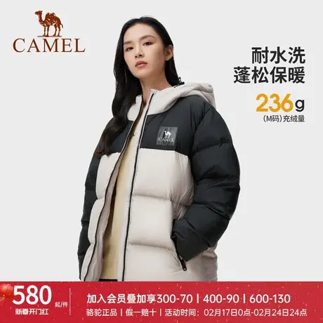 骆驼女装羽绒服2023冬季新款加厚保暖防寒拒水连帽黑色羽绒外套女图片