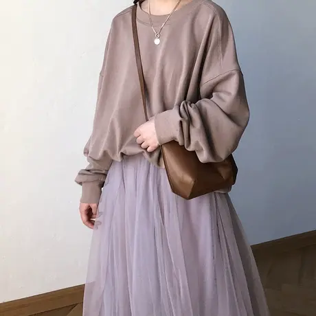 胖妹妹2023春新棉质纯色复古宽松版型套头卫衣商品大图