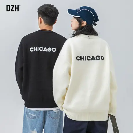 情侣字母印花毛衣男秋冬宽松慵懒风日系潮牌外套情侣装长袖针织衫商品大图