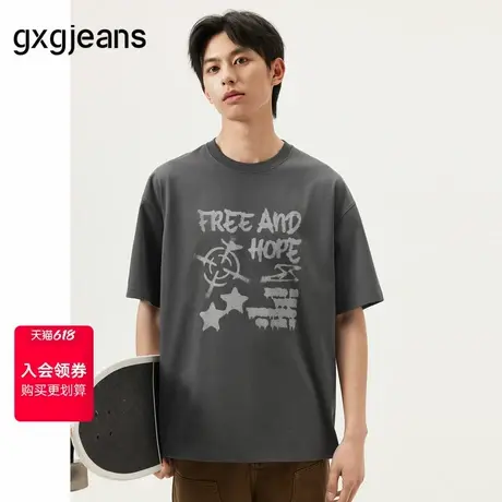 gxg.jeans男装  灰色字母印花潮流时尚宽松圆领短袖T恤 25夏新品商品大图