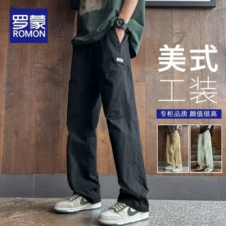 罗蒙纯棉休闲裤男款宽松直筒百搭工装裤子男夏季时尚潮流男士长裤图片