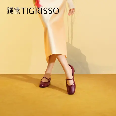 车厘子|蹀愫25春新芭蕾玛丽珍配裙子羊皮红色平底单鞋TA65109-13图片